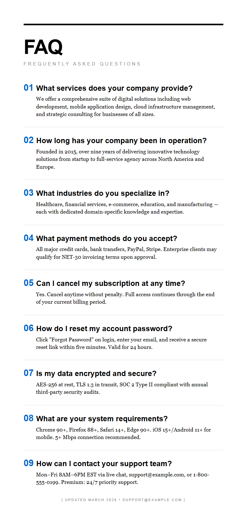 Typographic only FAQ